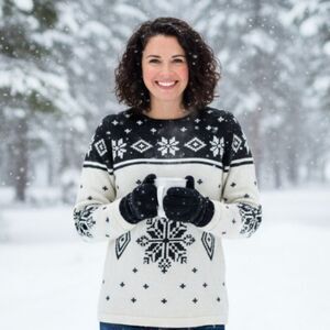 Telluride clothing company lambswool sweater L Black White Nordic Fair Isle